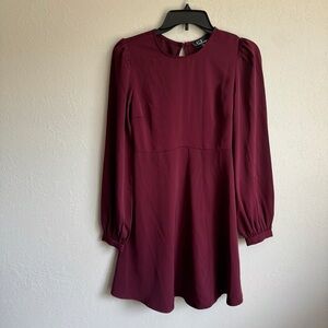 NWOT Lulus Maroon Puff Long Sleeve A-Line Mini Dress Women’s XS